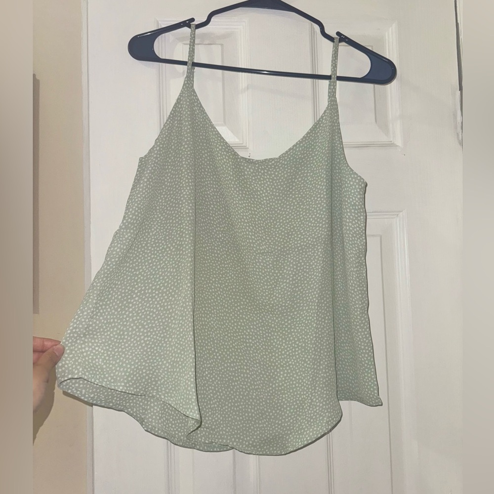 Mine for Anthropologie Green White Polka Dot Swing Camisole Tank Top Size M